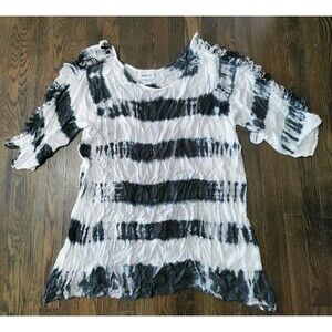 Swimsuits For All Cover Up Women's 22 Crinkle Style Tye Dye Stripes Black White